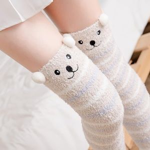 Plush Animal Mocha & Gray Striped Puppy Dog Over the Knee Socks